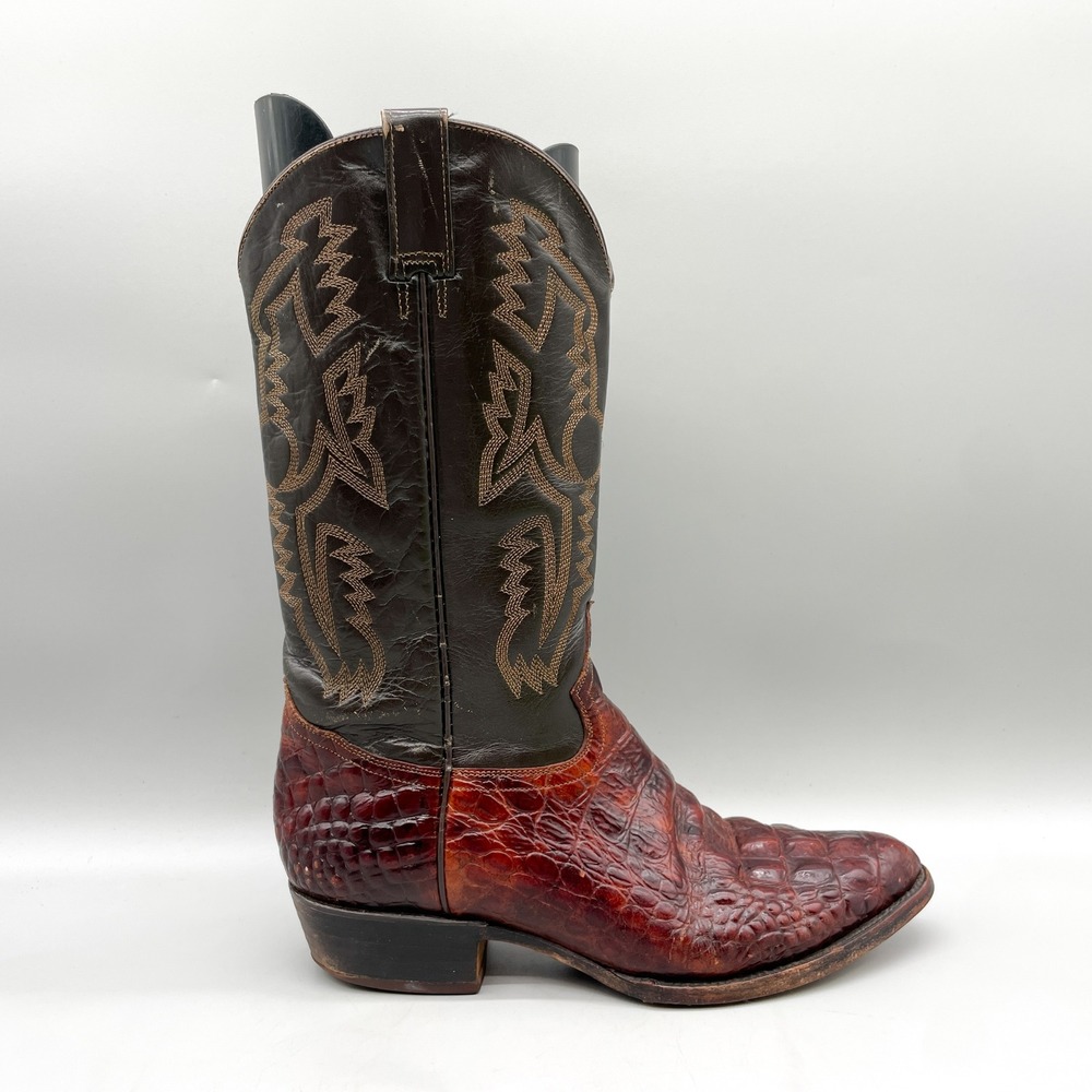 Rudel Mens 9.5 EE Alligator Western Cowboy Boots Brown Cognac Leather Rockabilly